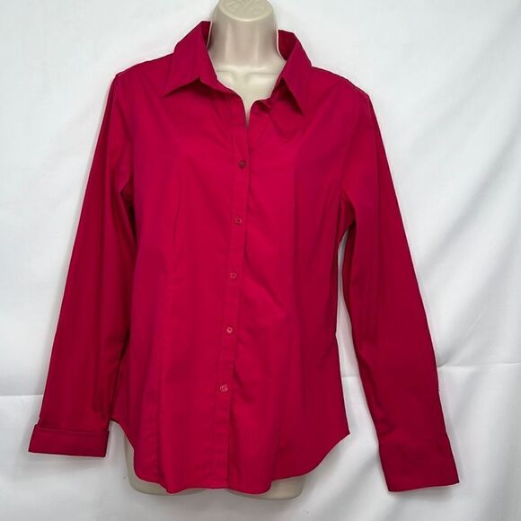 Talbots Fuchsia Pink button front stretch blouse size 14 EUC - Picture 1 of 8
